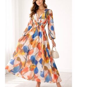 Colorful Abstract Print Maxi Dress